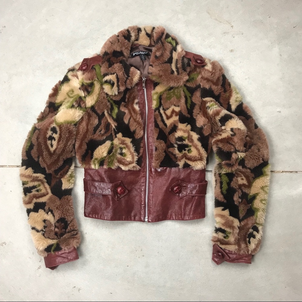 Betsey Johnson vintage cropped leather fur jacket